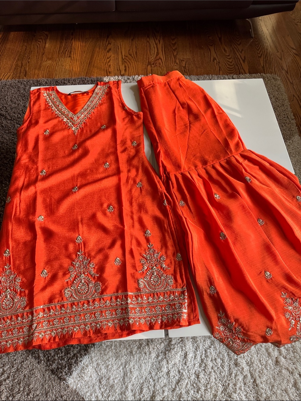 Embroidered Orange Ethnic Tunic and Skirt Set ( Final Sale)